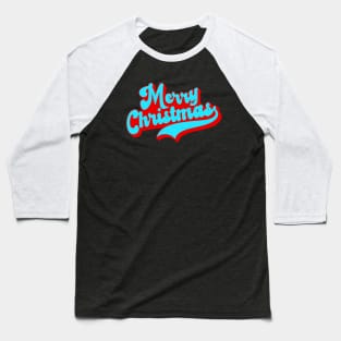 Vintage Merry Christmas Tee in Teal Blue and Red Baseball T-Shirt